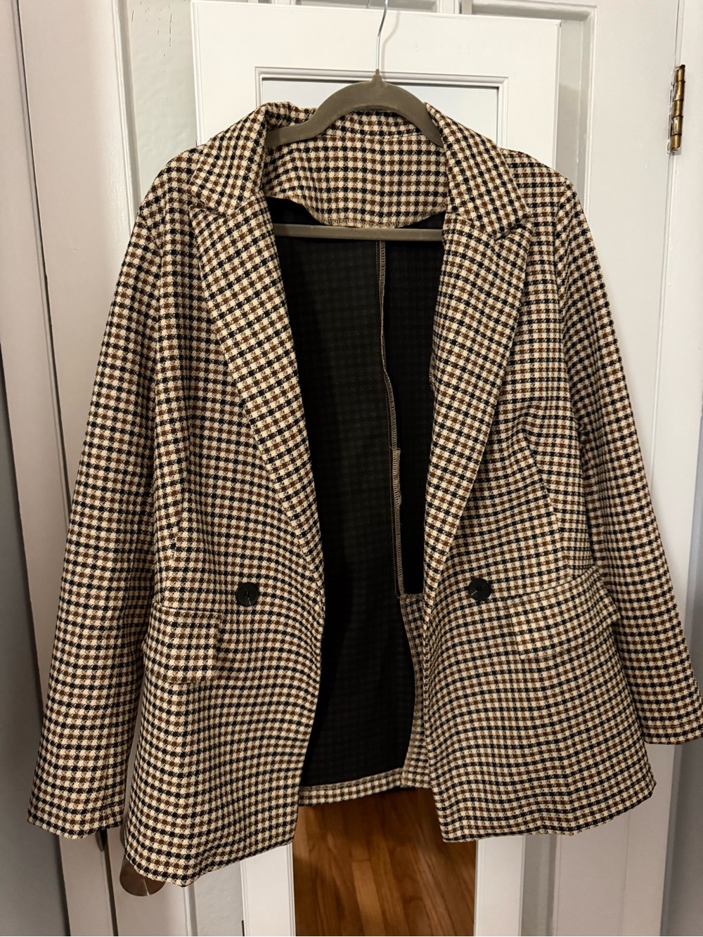 SHEIN Black & Cream Houndstooth Blazer Jacket